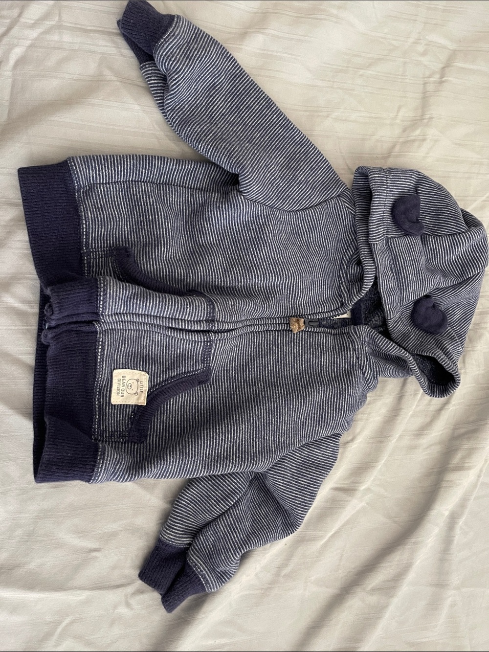 Striped Navy & Heather Gray Hooded Baby Jacket